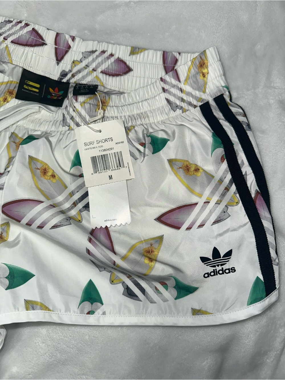 adidas Originals White Surfboard Print Women's Shorts - Picture 2 of 9